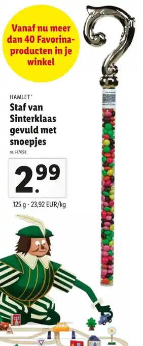 Lidl HAMLET Staf van sinterklaas gevuld met snoepjes 125g aanbieding