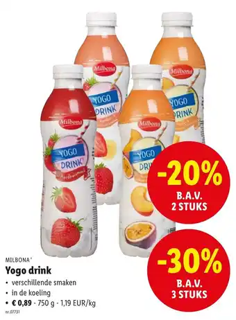 Lidl MILBONA Yogo drink 750g aanbieding