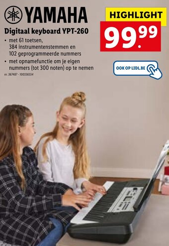 Lidl YAMAHA Digitaal keyboard YPT-260 aanbieding