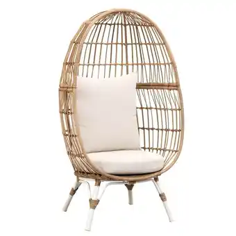 Leen Bakker Loungefauteuil Grand egg, incl. kussens - metaal/wicker - 147x83x77 cm aanbieding