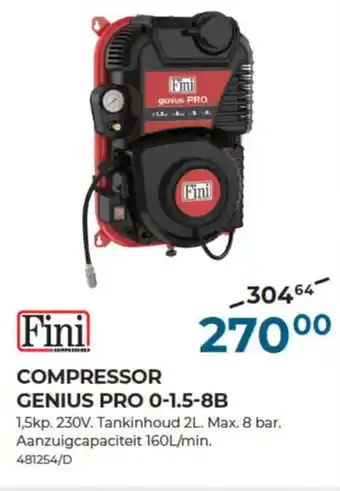 Meno Pro Fini COMPRESSOR GENIUS PRO 0-1.5-8B aanbieding