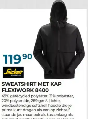 Meno Pro Snickers SWEATSHIRT MET KAP FLEXIWORK 8400 aanbieding