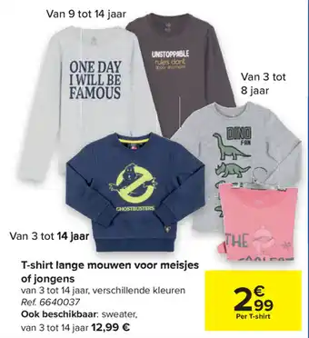 Carrefour T-shirt lange mouwen voor meisjes en jongens aanbieding