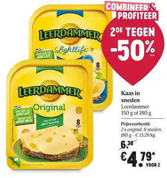 Delhaize Leerdammer Kaas in sneden 2*150/180g aanbieding
