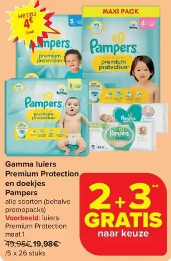 Carrefour Gamma luiers Premium Protection en doekjes Pampers aanbieding