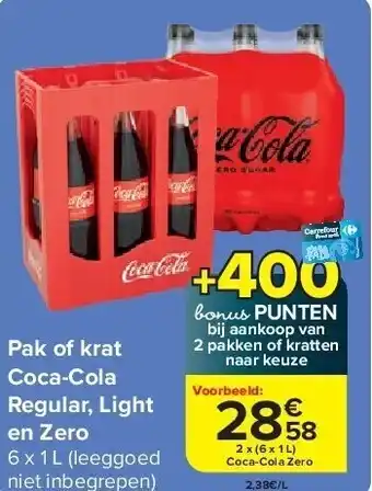 Carrefour Pak of krat Coca-Cola Regular, Light en Zero aanbieding