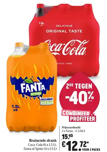 Delhaize Coca-Cola 2*(6*1.5L) Fanta of Sprite 2*(4*1.5L) aanbieding