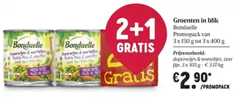 Delhaize Bonduelle Groenten in blik 3*150g/3*400g aanbieding