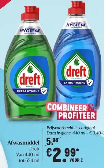 Delhaize Dreft afwasmiddel 2*440-654ml aanbieding
