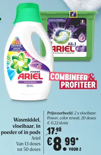 Delhaize Ariel Wasmiddel, vloeibaar, pods of poeder 2st aanbieding