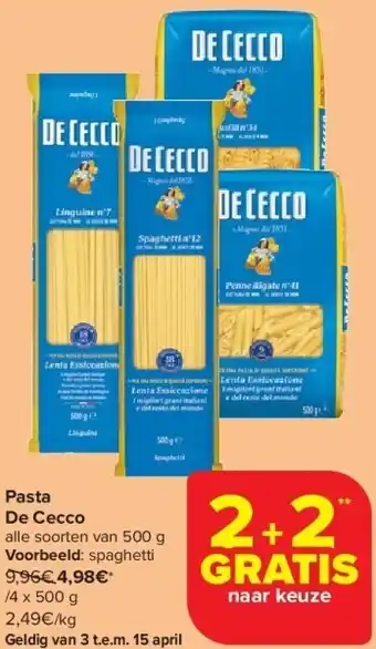Carrefour Pasta De Cecco aanbieding