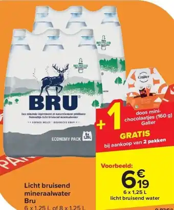 Carrefour Licht bruisend mineraalwater Bru 6 x 1,2 aanbieding