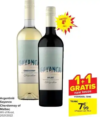 Carrefour Argentinië Sayanca Chardonnay of Malbec aanbieding