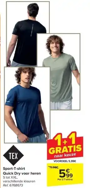 Carrefour Sport-T-shirt Quick Dry voor heren aanbieding