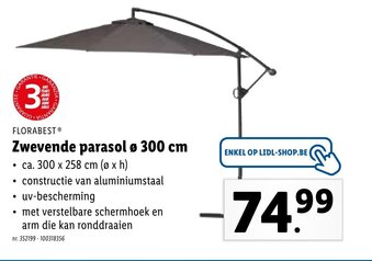 Lidl Florabest Zwevende parasol ø 300 cm aanbieding