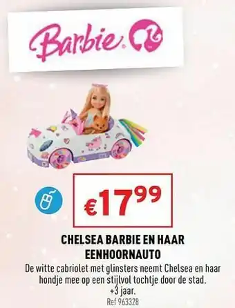 Trafic Chelsea barbie en haar eenhoornauto aanbieding