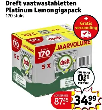 Kruidvat Dreft vaatwastabletten Platinum Lemongigapack aanbieding