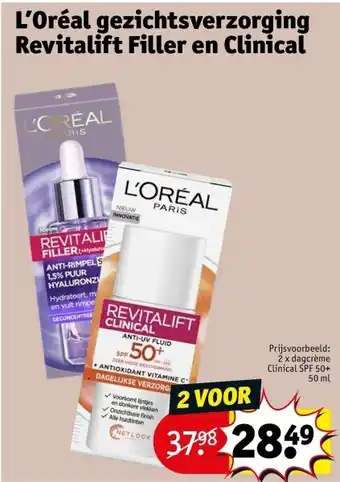 Kruidvat L’Oréal gezichtsverzorging Revitalift Filler en Clinical aanbieding