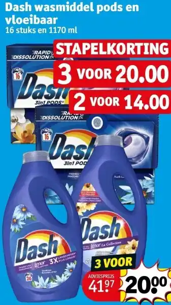 Kruidvat Dash wasmiddel pods en vloeibaar aanbieding