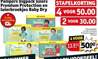 Kruidvat Pampers bigpack luiers Premium Protection en luierbroekjes Baby Dry aanbieding