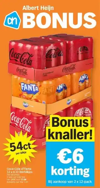 Albert Heijn Coca-Cola of Fanta 12 x 0.33 literblikjes aanbieding