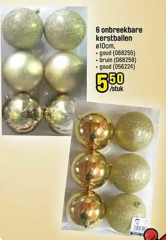 Happyland 6 onbreekbare kerstballen goud aanbieding