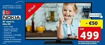 Lidl Nokia 50`` smart-tv, ultra hd aanbieding