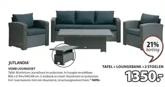 Jysk TAFEL + LOUNGEBANK + 2 STOELEN aanbieding