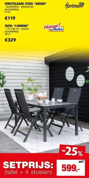 Hubo tafel + 4 stoelen aanbieding