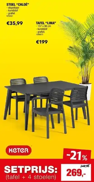 Hubo tafel + 4 stoelen aanbieding