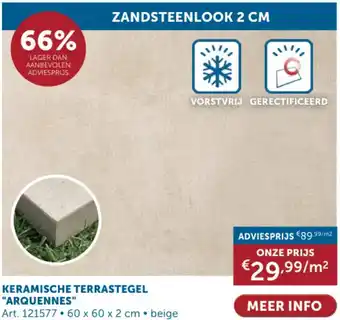 Zelfbouwmarkt KERAMISCHE TERRASTEGEL ARQUENNES 60 x 60 x 2 cm aanbieding
