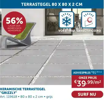 Zelfbouwmarkt KERAMISCHE TERRASTEGEL GRIZZLY  80 x 80 x 2 cm aanbieding