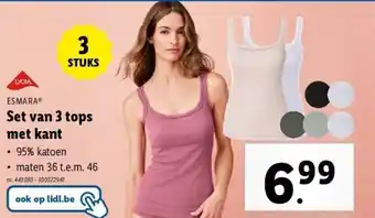 Lidl Set van 3 tops met kant aanbieding