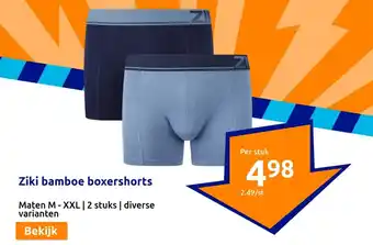 Action Ziki bamboe boxershorts per stuk aanbieding