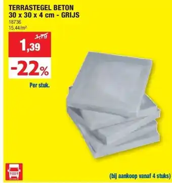 Hubo TERRASTEGEL BETON 30 x 30 x 4 cm - GRIJS aanbieding