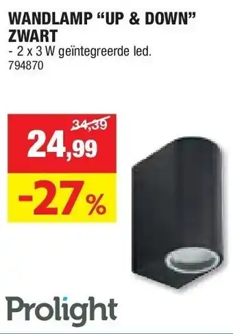 Hubo WANDLAMP “UP & DOWN” ZWART aanbieding