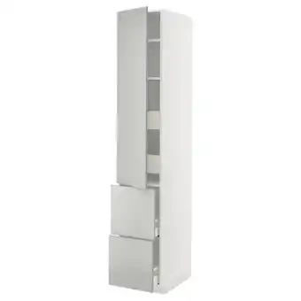 IKEA Metod / maximera Hoge kast&plank/4 lade/deur/2 front, wit/havstorp lichtgrijs, 40x60x220 cm aanbieding