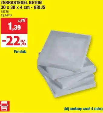 Hubo TERRASTEGEL BETON 30 x 30 x 4 cm - GRIJS aanbieding