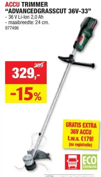 Hubo ACCU TRIMMER ADVANCEDGRASSCUT 36V-33 aanbieding