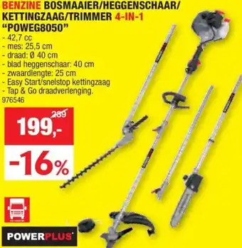 Hubo BENZINE BOSMAAIER/HEGGENSCHAAR/ KETTINGZAAG/TRIMMER 4-IN-1 POWEG8050 aanbieding