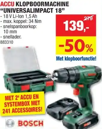Hubo ACCU KLOPBOORMACHINE UNIVERSALIMPACT 18 aanbieding