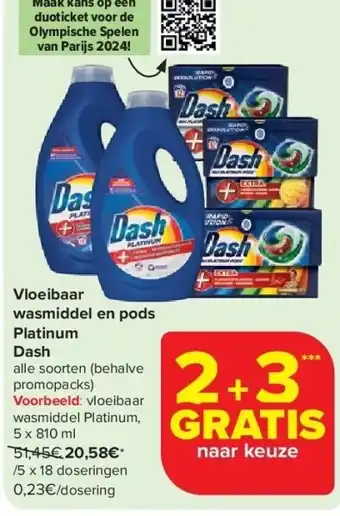 Carrefour Vloeibaar wasmiddel en pods Platinum Dash aanbieding