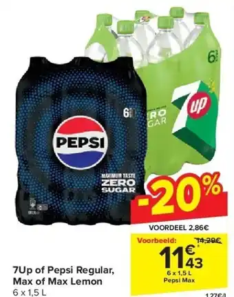 Carrefour 7Up of Pepsi Regular, Max of Max Lemon aanbieding