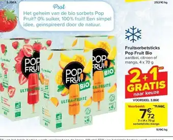 Carrefour Fruitsorbetsticks Pop Fruit Bio aanbieding