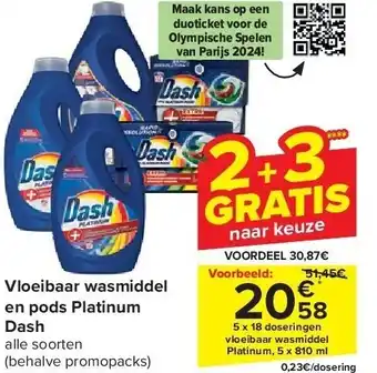 Carrefour Vloeibaar wasmiddel en pods Platinum Dash aanbieding