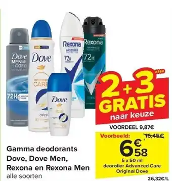 Carrefour Gamma deodorants Dove, Dove Men, Rexona en Rexona Men aanbieding