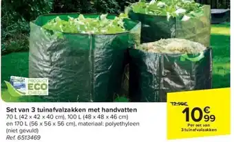 Carrefour Set van 3 tuinafvalzakken met handvatten aanbieding