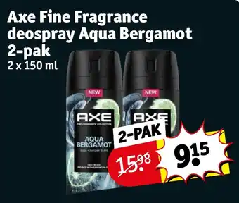 Kruidvat Axe Fine Fragrance deospray Aqua Bergamot 2 x 150mL aanbieding