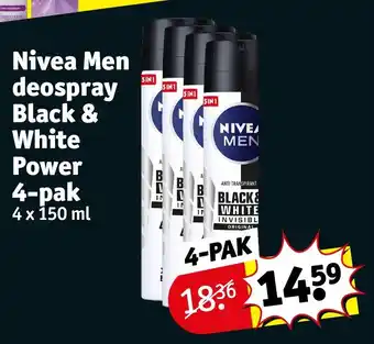 Kruidvat Nivea Men deospray Black & White Power 4 x 150mL aanbieding