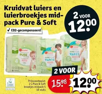 Kruidvat Kruidvat luiers en luierbroekjes midpack Pure & Soft aanbieding